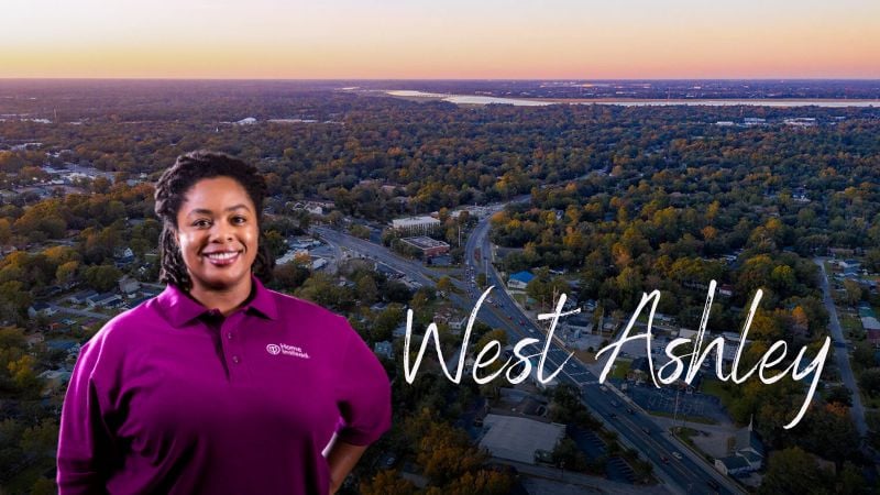 Home Instead caregiver with West Ashley South Carolina in the background