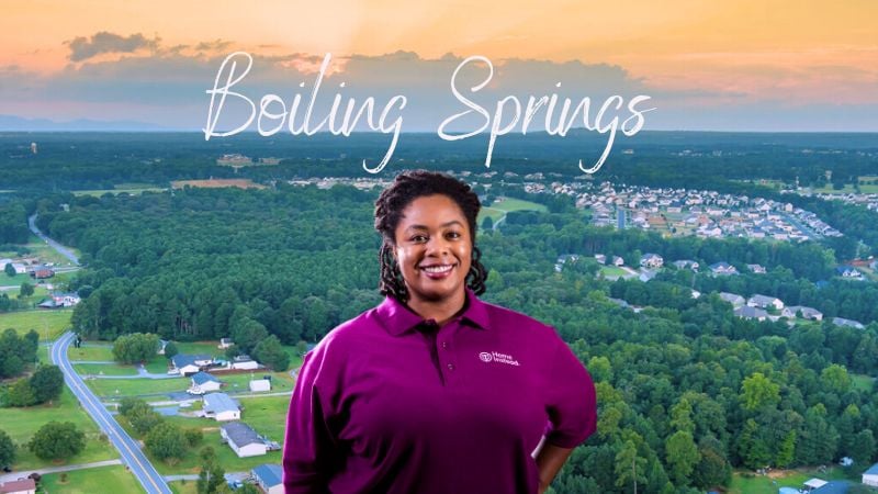 Home Instead caregiver with Boiling Springs South Carolina in the background