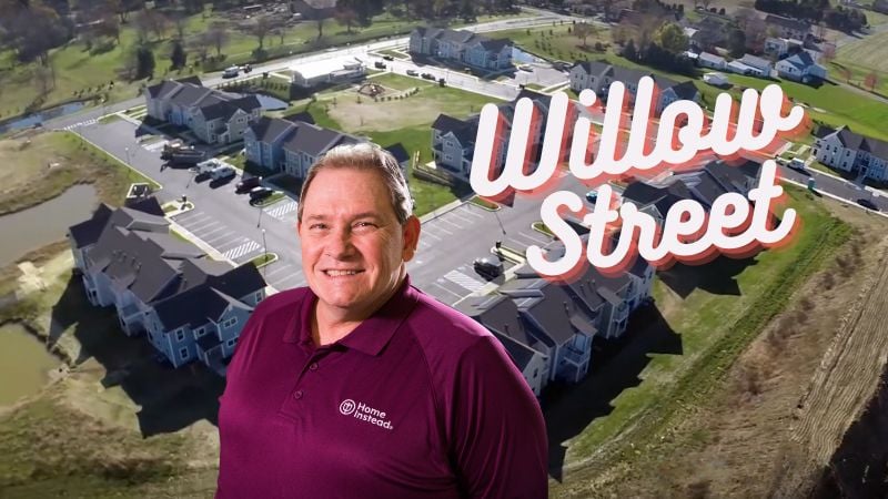 Home Instead caregiver with Willow Street, Pennsylvania in the background