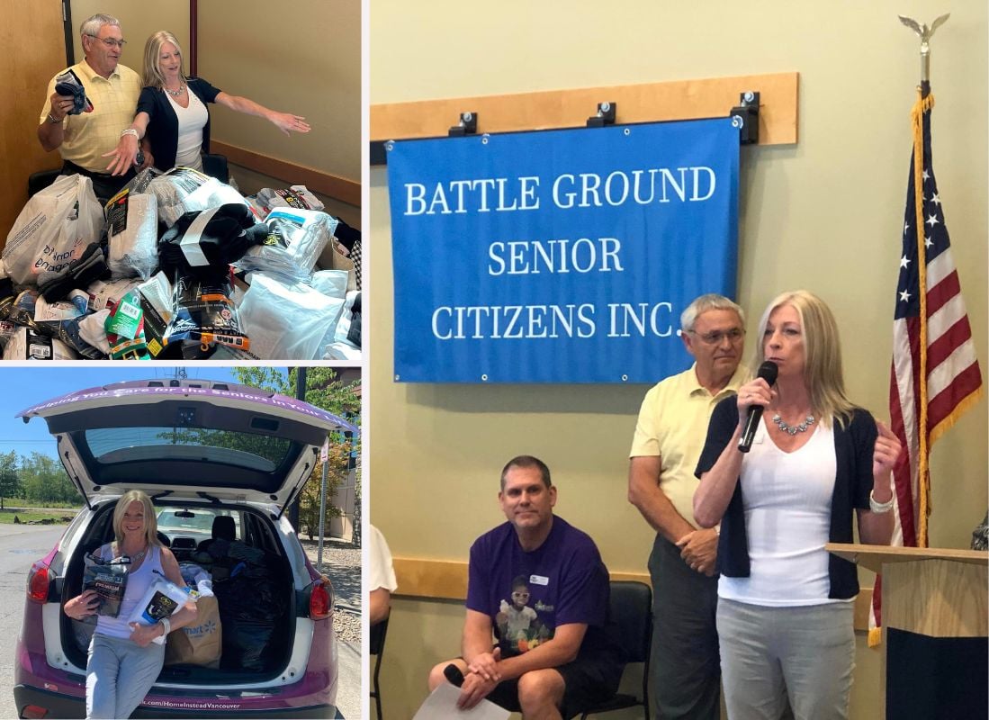 Home Instead Joins Battle Ground Senior Citizens for a Christmas in July Sock Drive collage