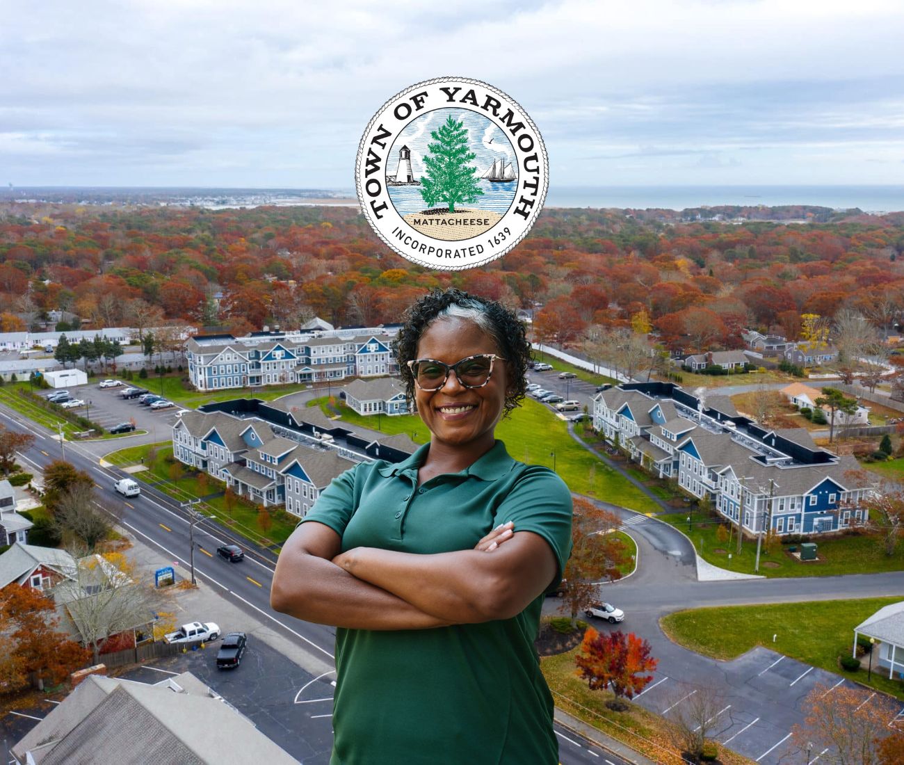 Home Instead caregiver with Yarmouth, MA in the background