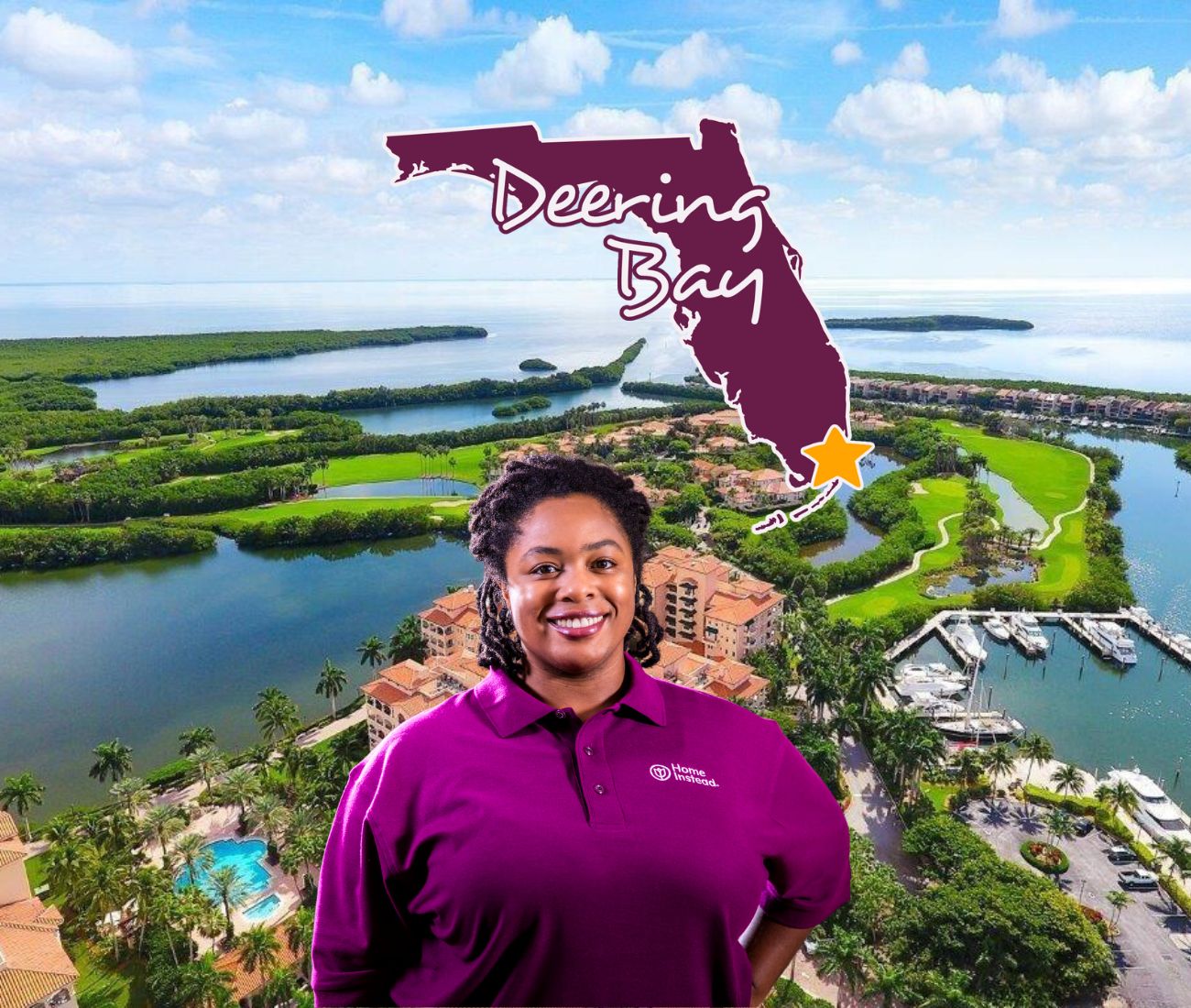 Home Instead caregiver with Deering Bay, Florida in the background