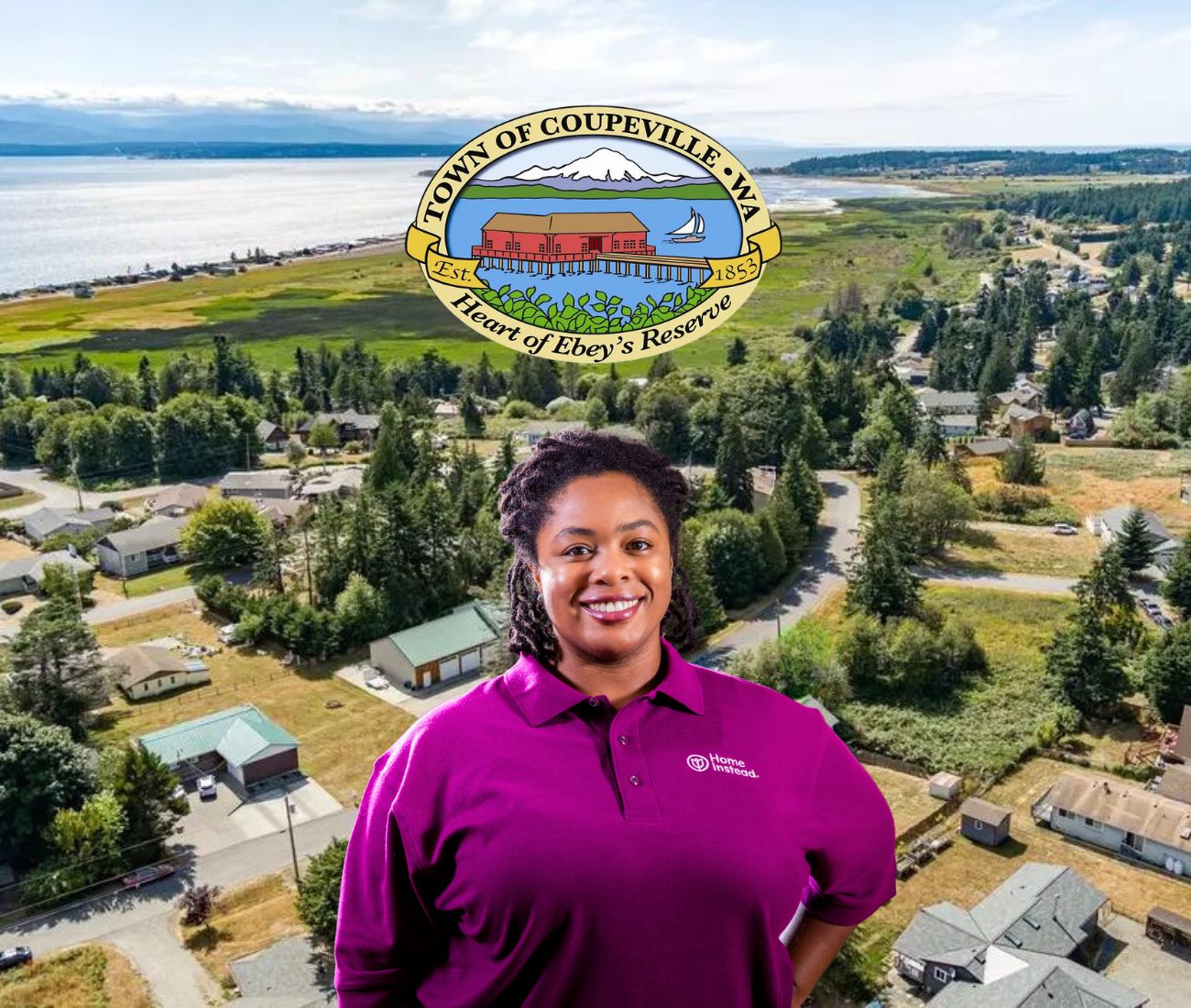 Home Instead caregiver with Coupeville Washington in the background