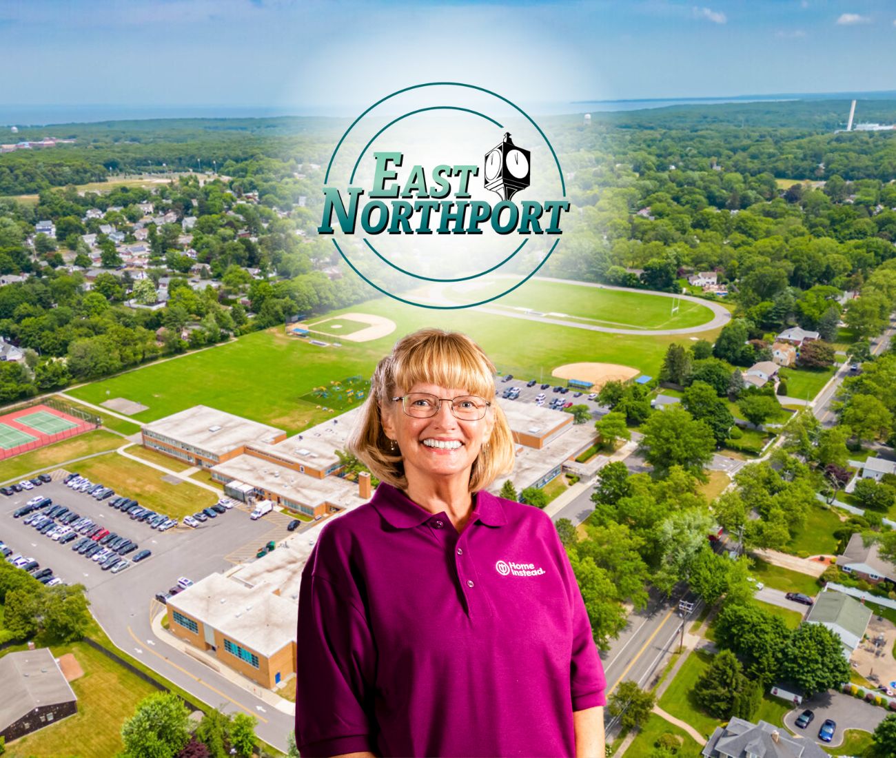 Home Instead caregiver with East Northport New York in the background