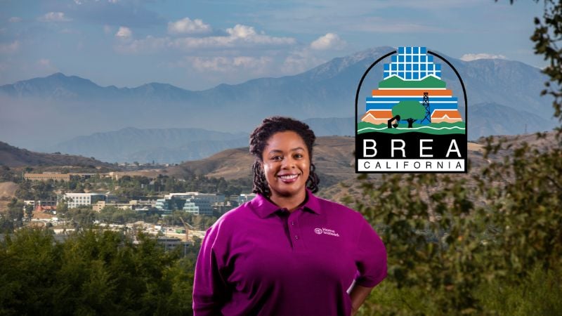 home instead caregiver with brea california in the background