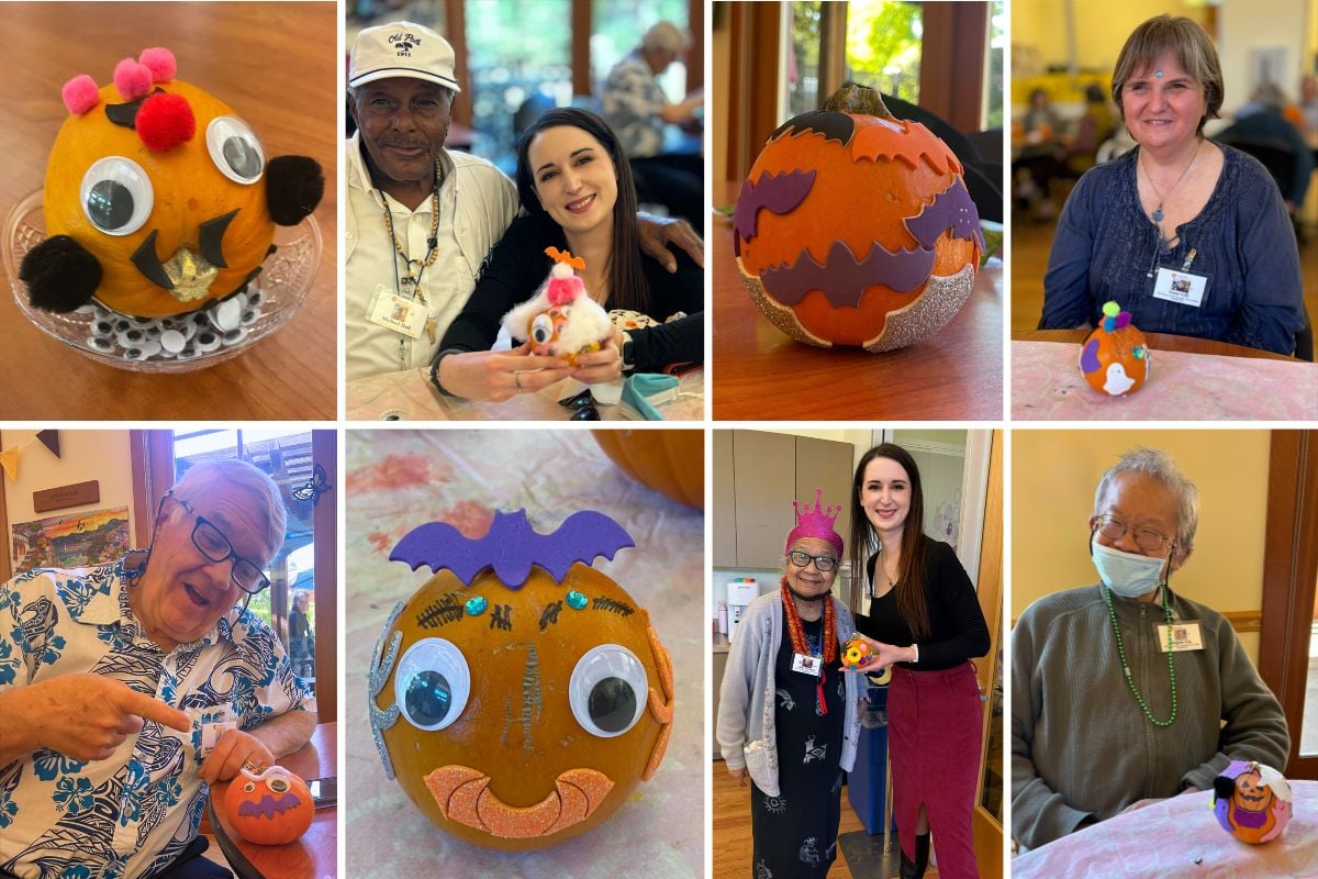 Seniors Have a Gourd Time Decorating Pumpkins with Home Instead collage