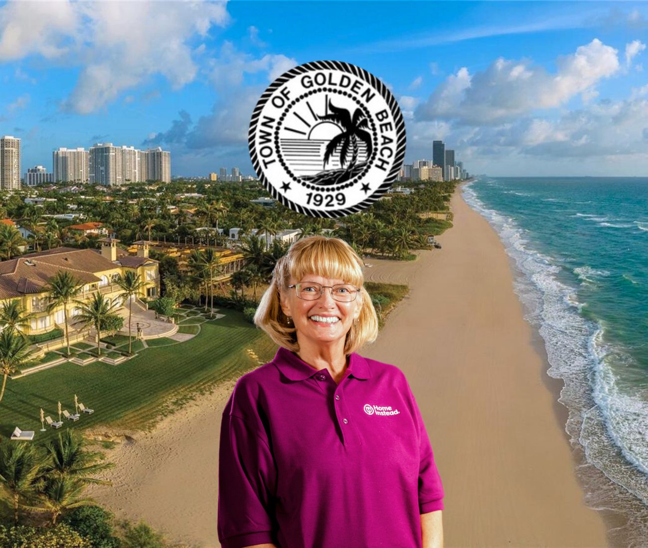 Home Instead caregiver with Golden Beach, FL in the background