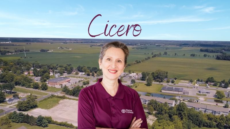 Home Instead caregiver with Cicero Indiana in the background