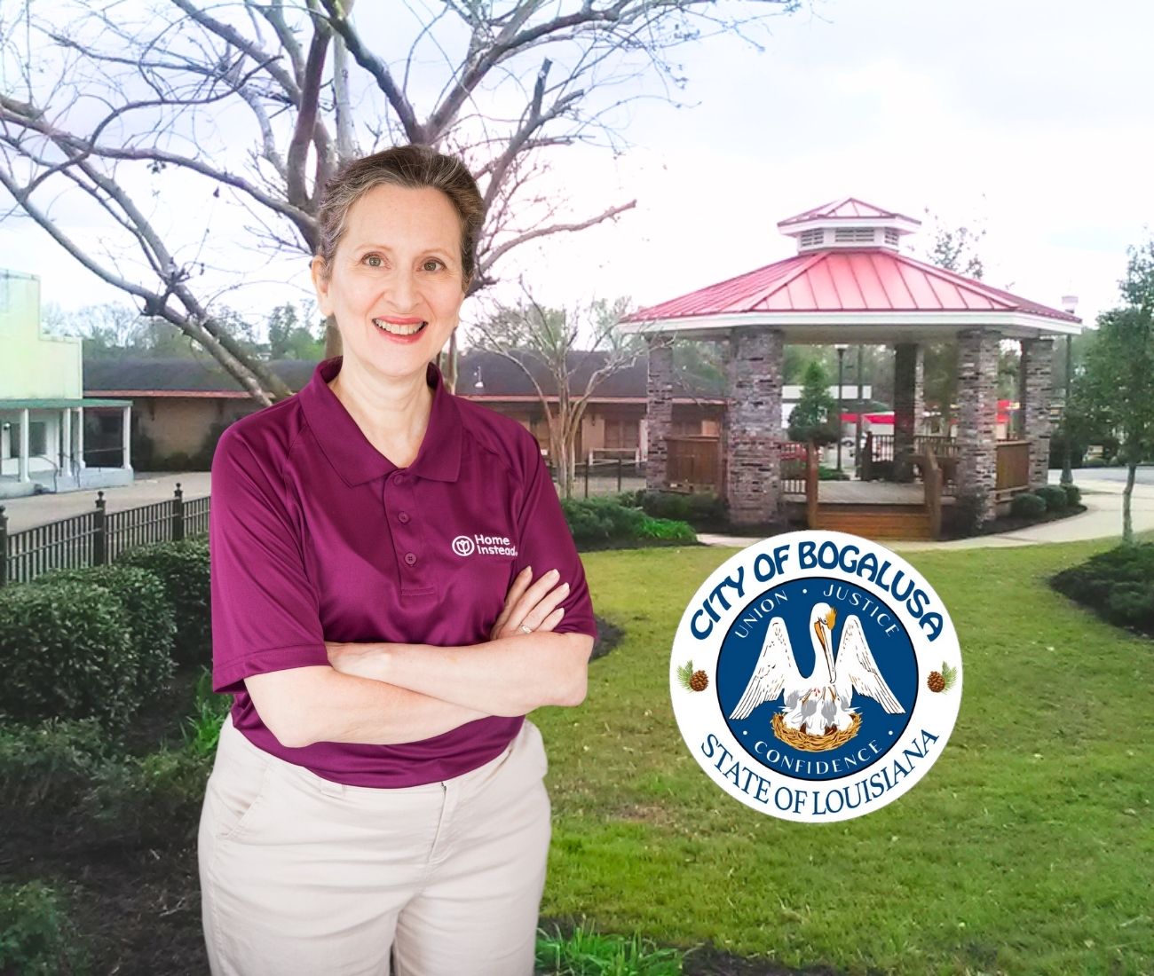 home instead caregiver with bogalusa, la in the background