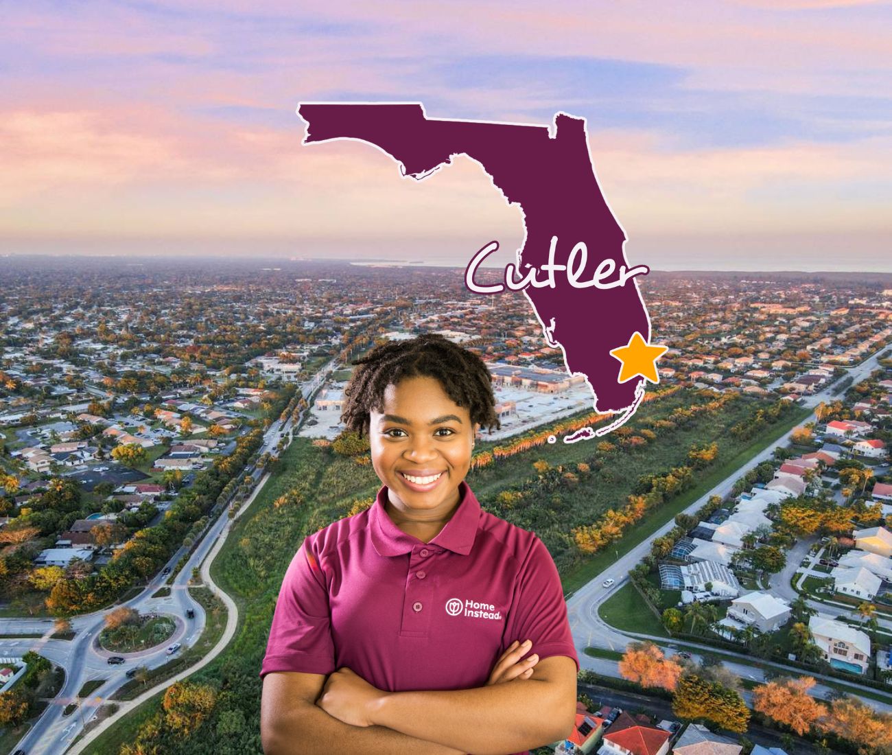 Home Instead caregiver with Cutler, Florida in the background