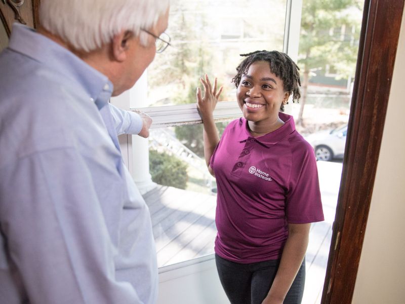 home instead caregiver arriving at senior's home