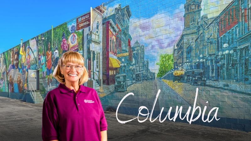 Home Instead caregiver with Columbia Pennsylvania in the background