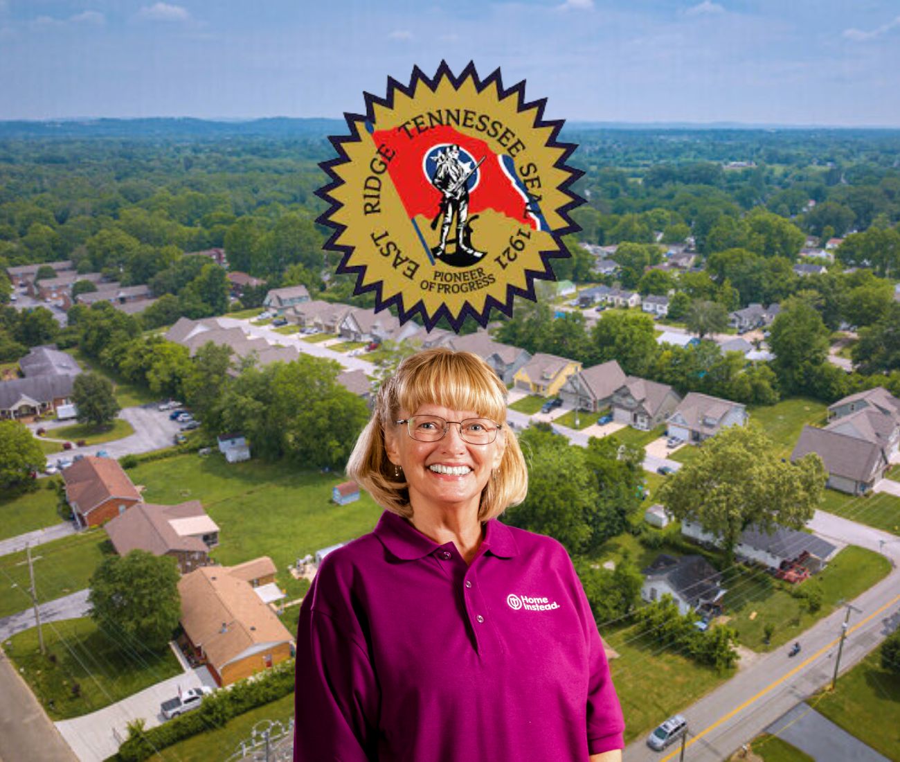 Home Instead caregiver with East Ridge Tennessee in the background