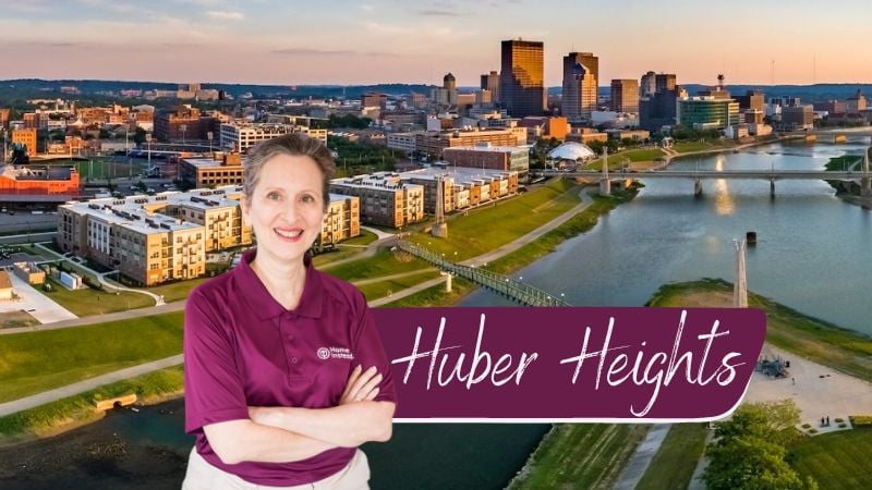 Home Instead caregiver with Huber Heights Ohio in the background