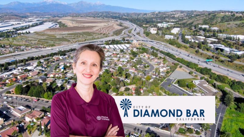 home instead caregiver with diamond bar california in the background