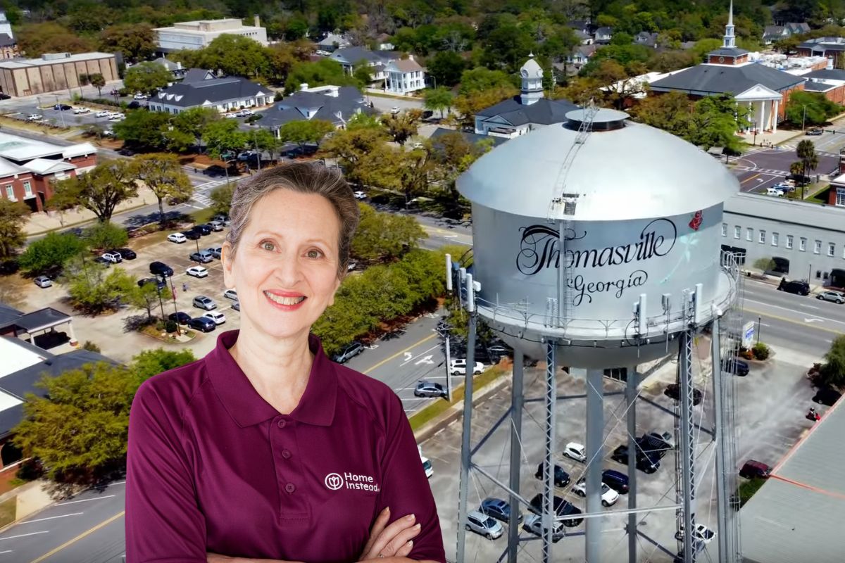 Home Instead caregiver with Thomasville, Georgia in the background