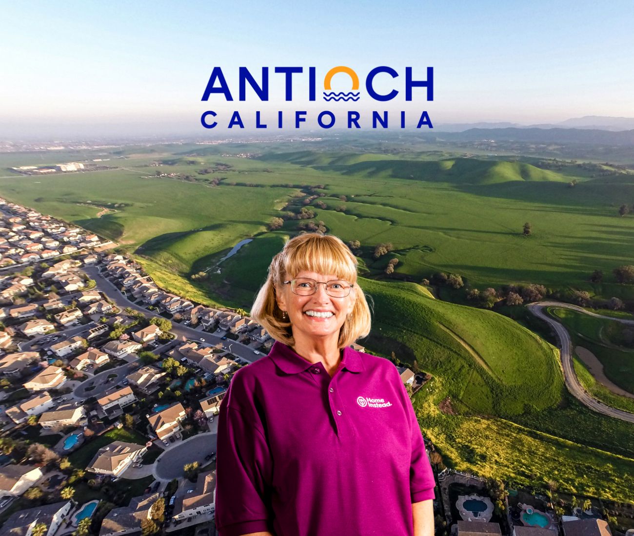 Home Instead caregiver with Antioch, California in the background