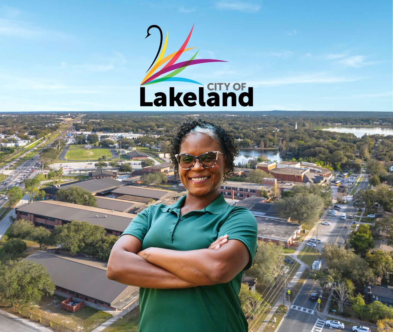 Home Instead caregiver with Lakeland, Florida in the background