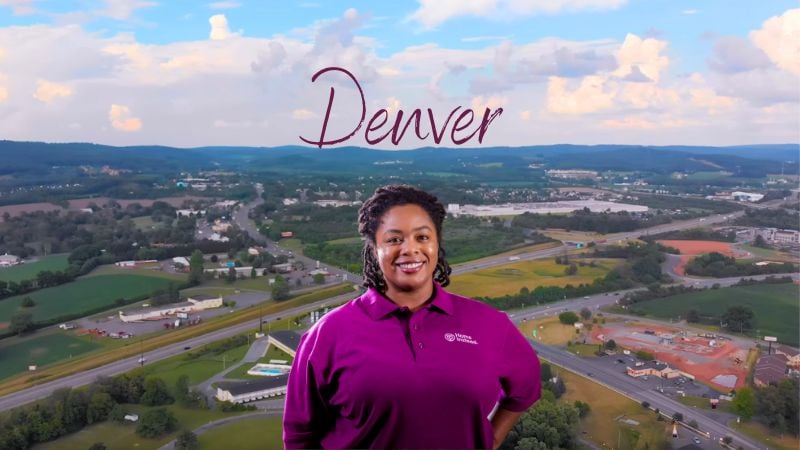 Home Instead caregiver with Denver Pennsylvania in the background