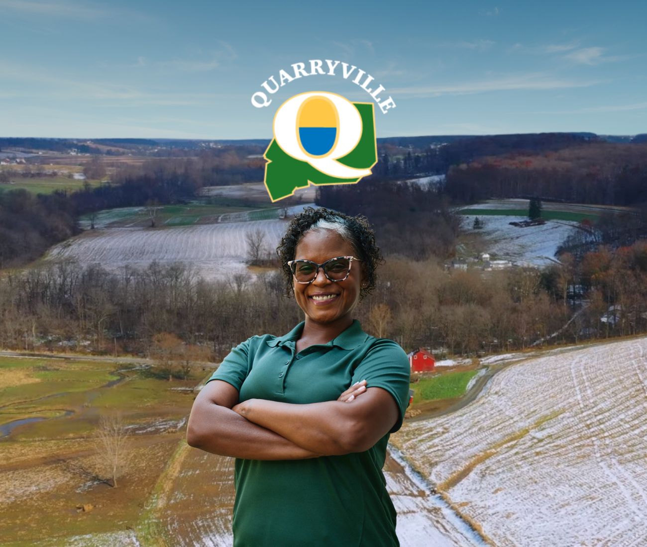 Home Instead caregiver with Quarryville, Pennsylvania in the background