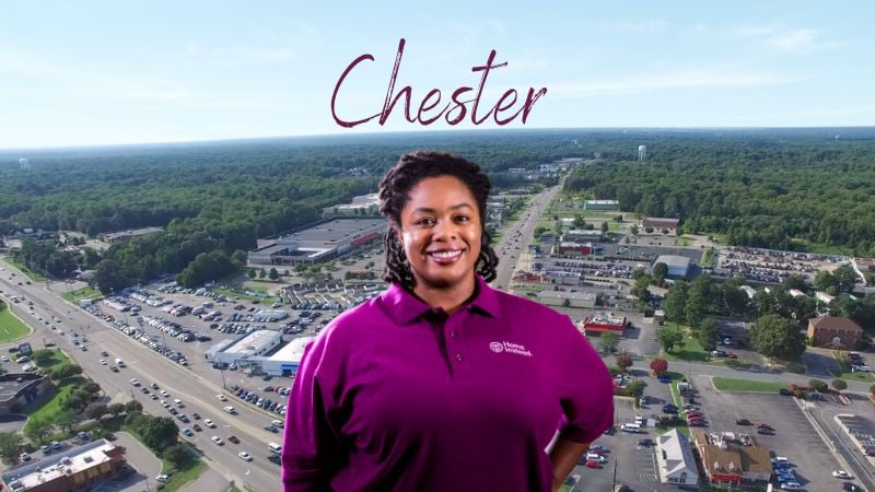 Home Instead caregiver with Chester, Virginia in the background