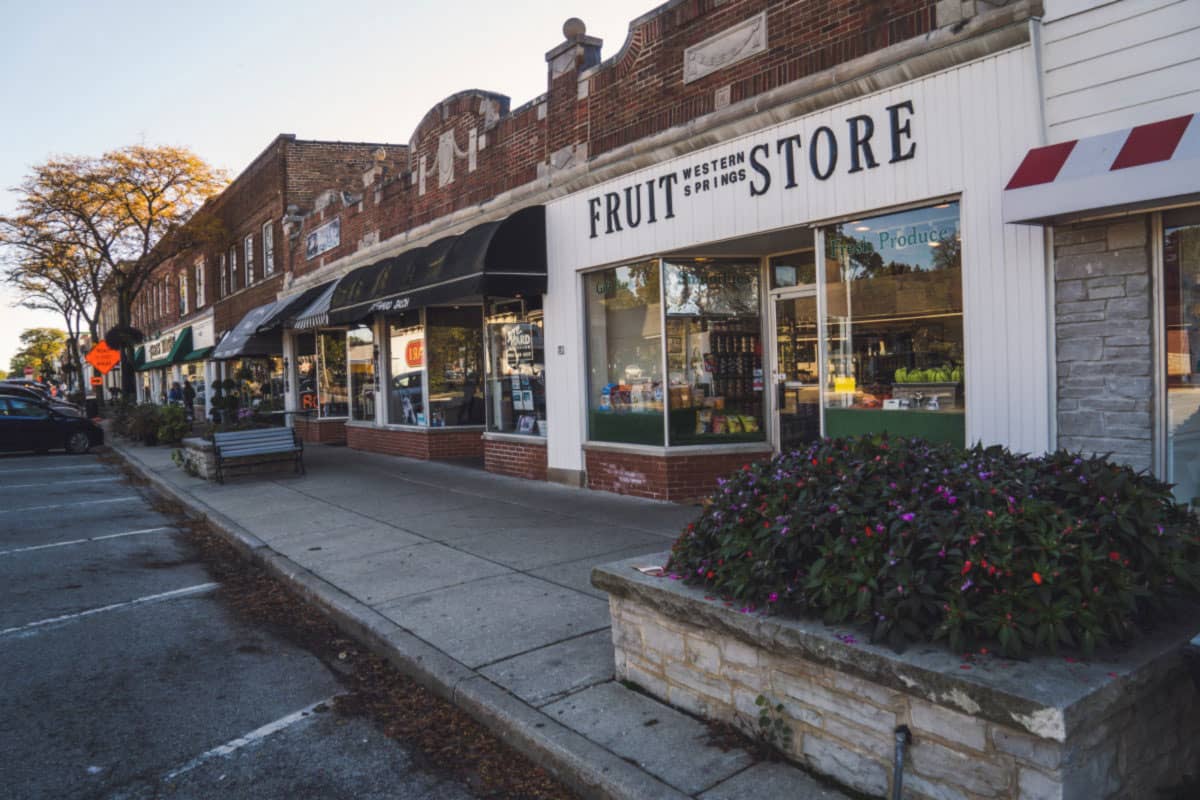 Business storefronts in Downtown Western Springs, IL