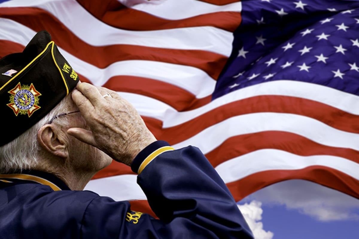 Veteran saluting flag