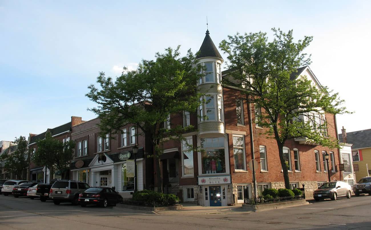 Buildings along a Main Street in Downtown Hinsdale, IL