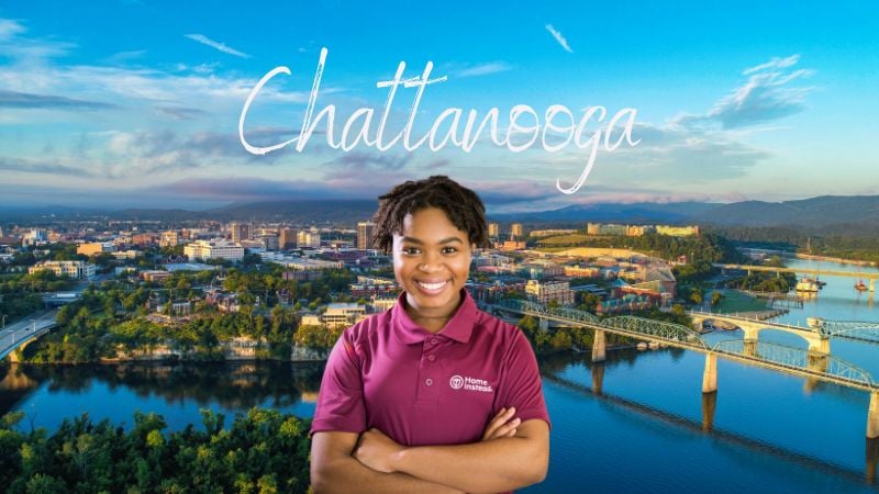 Home Instead caregiver with Chattanooga Tennessee in the background