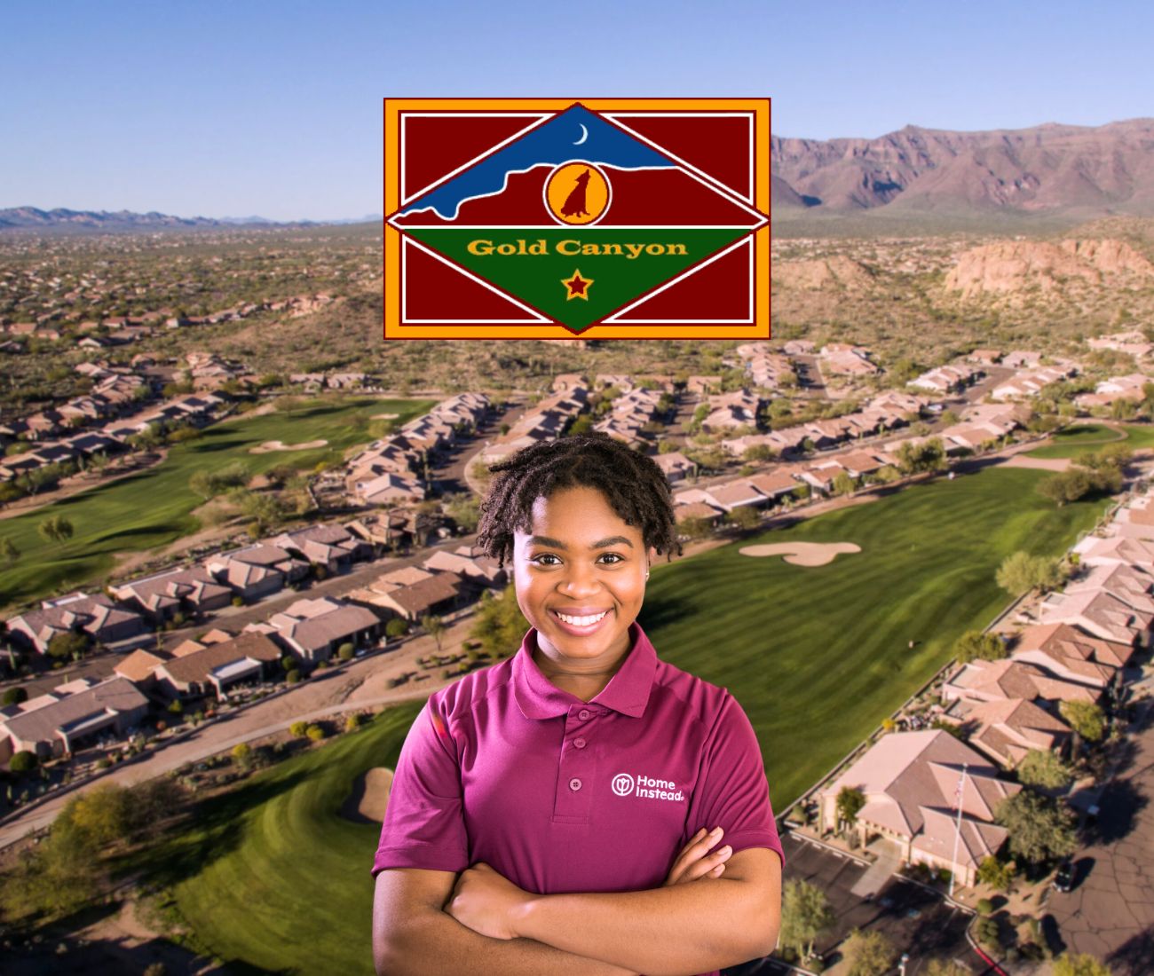 Home Instead caregiver with Gold Canyon, Arizona in the background