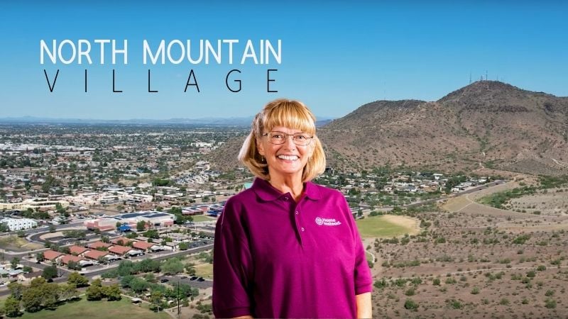 Home Instead caregiver with North Mountain Village Arizona in the background