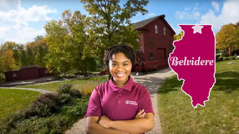 Home Instead caregivers with Belvidere, Illinois in the background