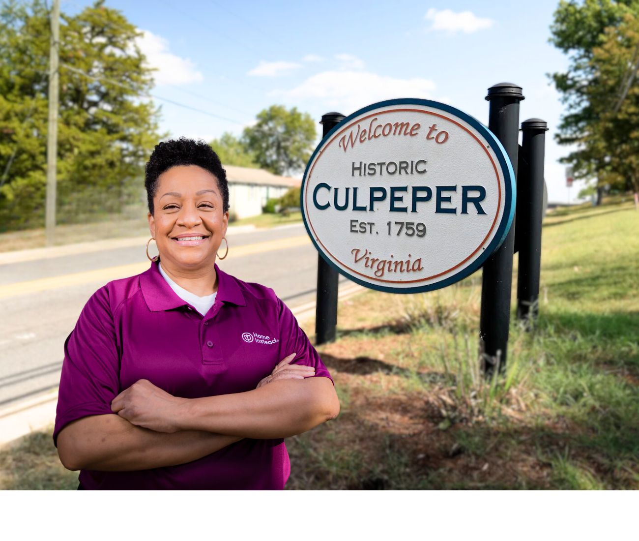 Home Instead caregiver with Culpeper Virginia in the background