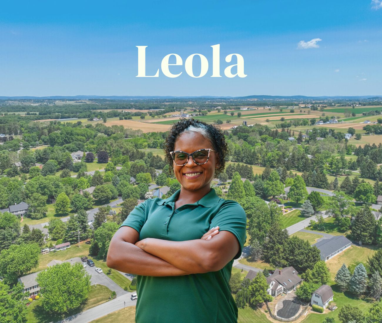 Home Instead caregiver with Leola Pennsylvania in the background