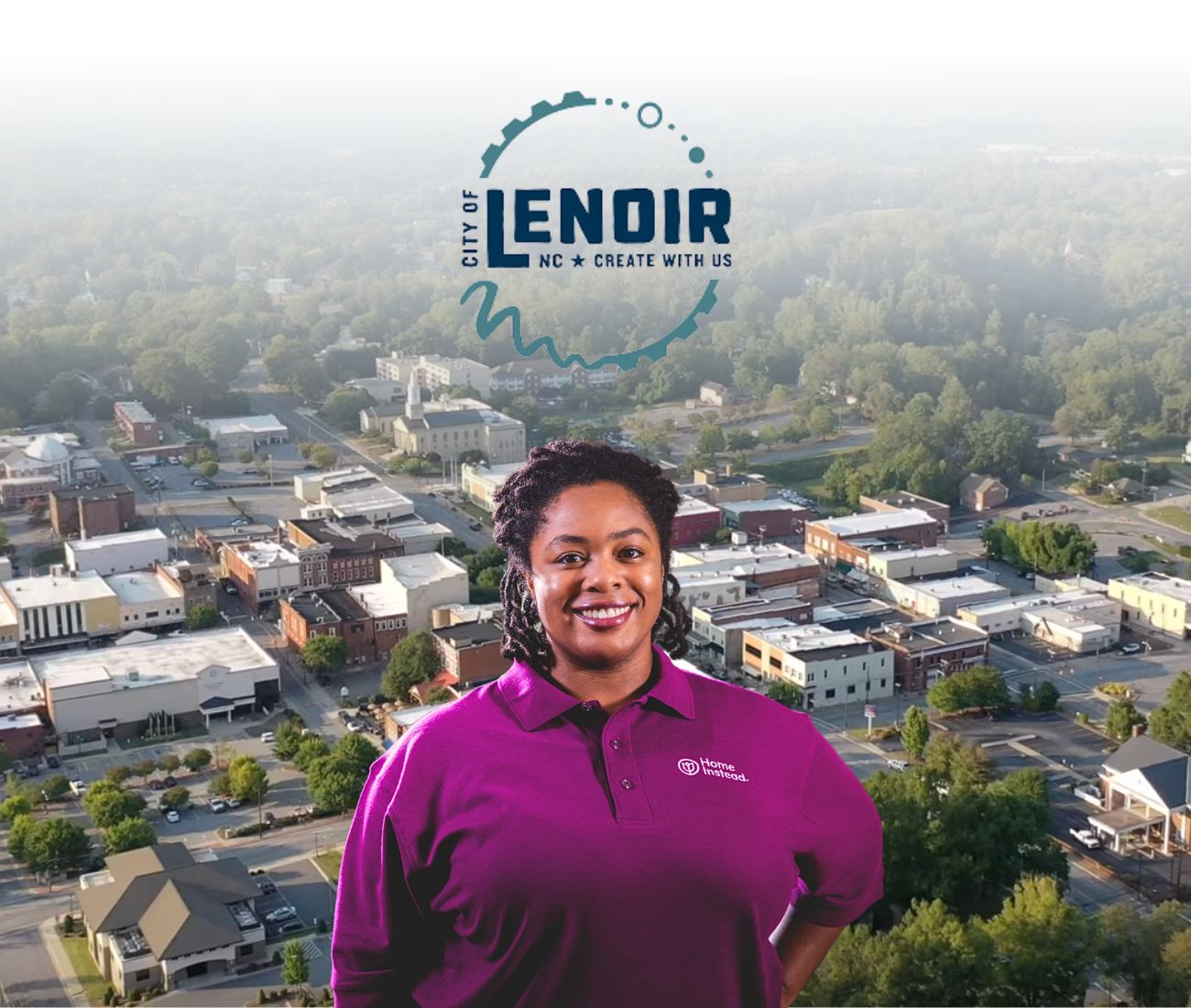 Home Instead caregiver with Lenoir North Carolina in the background