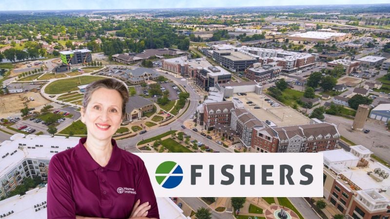 Home Instead caregiver with Fishers Indiana in the background