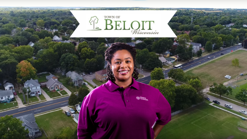 Home Instead caregivers with Beloit, Wisconsin in the background