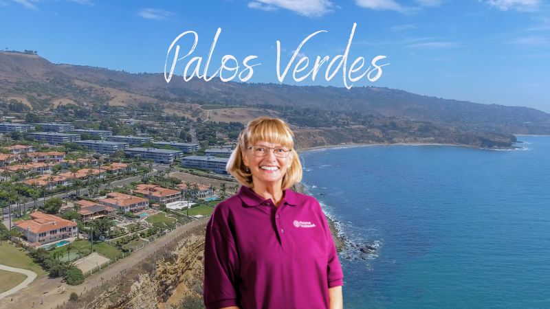 Home Instead caregiver with Palos Verdes, CA in the background