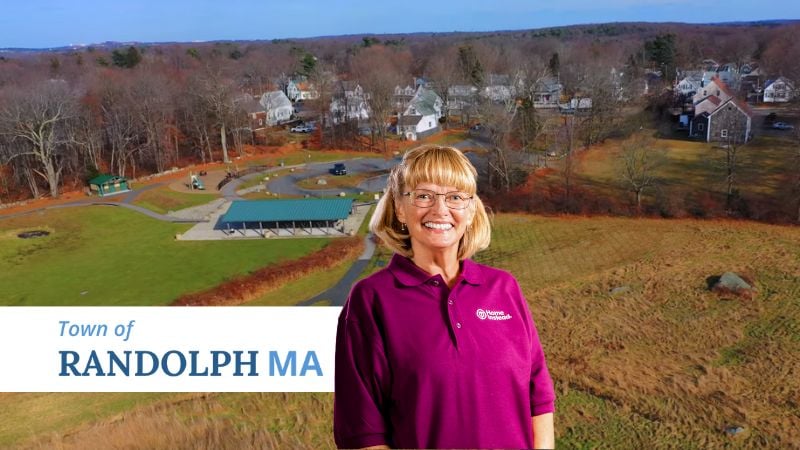 Home Instead caregiver with Randolph Massachusetts in the background