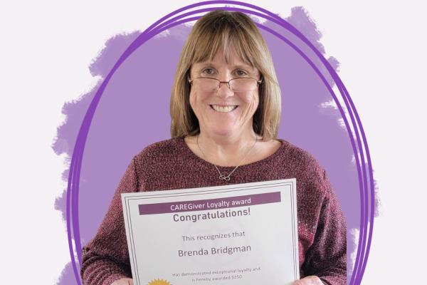 Brenda Earns CAREGiver Loyalty Award at Home Instead of Sequim, WA