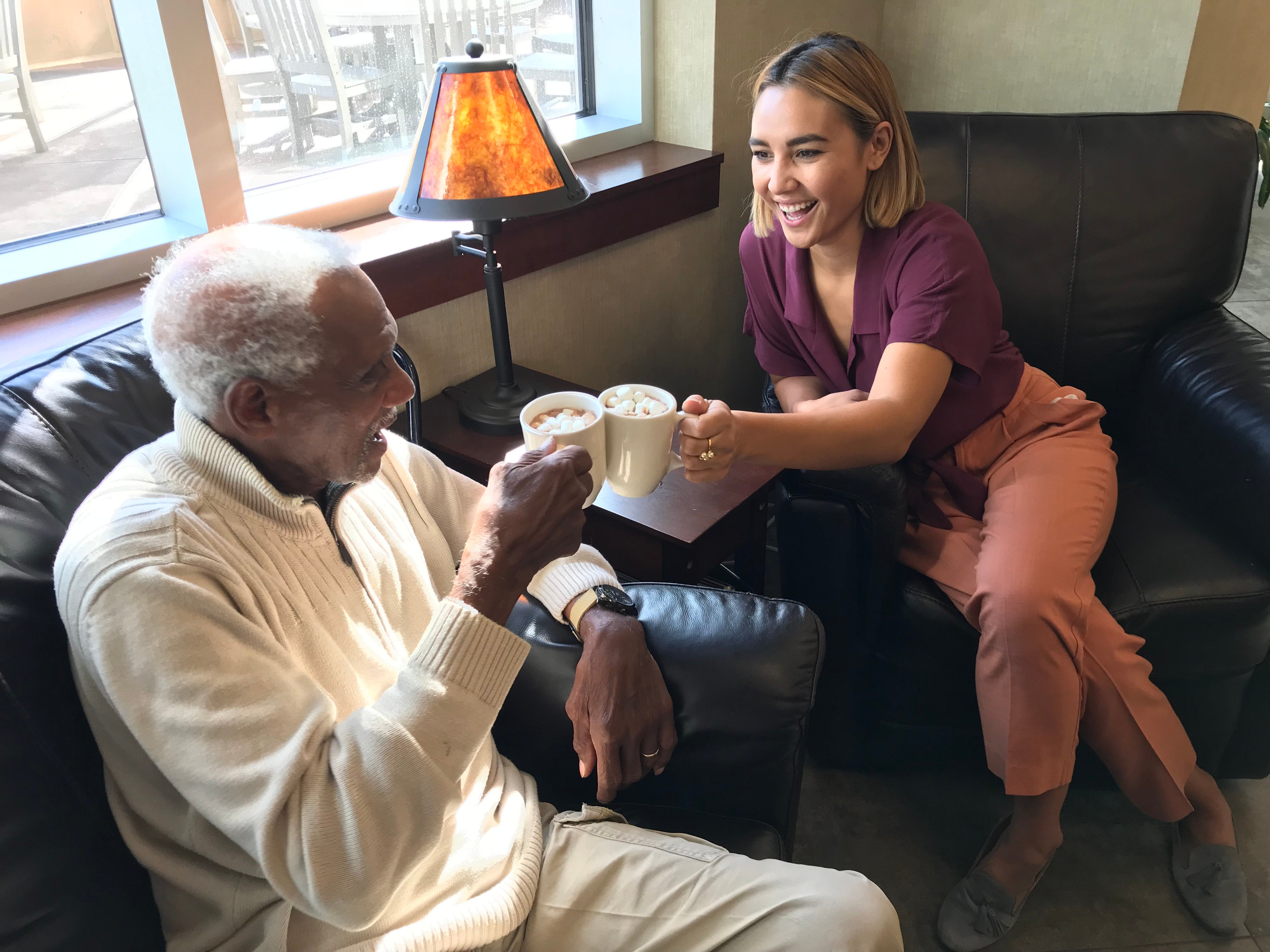 Man visiting with caregiver